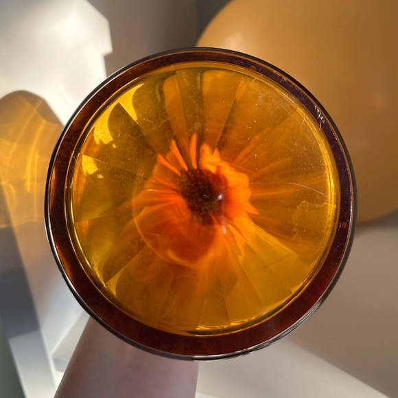 Vintage Art Deco • Amber Crystal Cut Glass Glass Large Prism Style Decanter - Picture 7 of 10